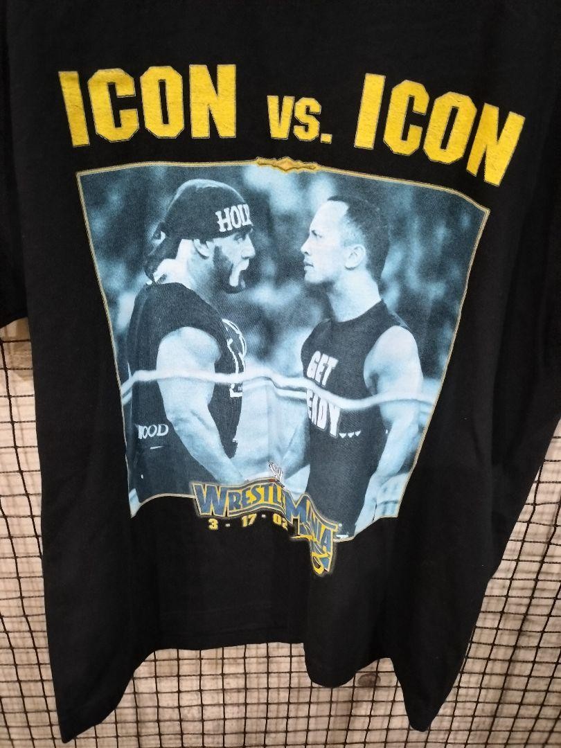 k*h様 【レア Lサイズ】レッスルマニア ホーガンVSロック TEE Wrestle Mania X8 ザ・ロック vs ハルク・ホーガン Tシャツ