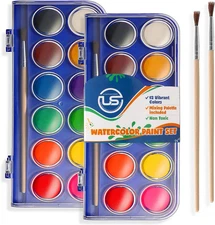 2 Pack Watercolor Paint Set 12 Vivid Colors Includes Watercolour Mixing Palette 