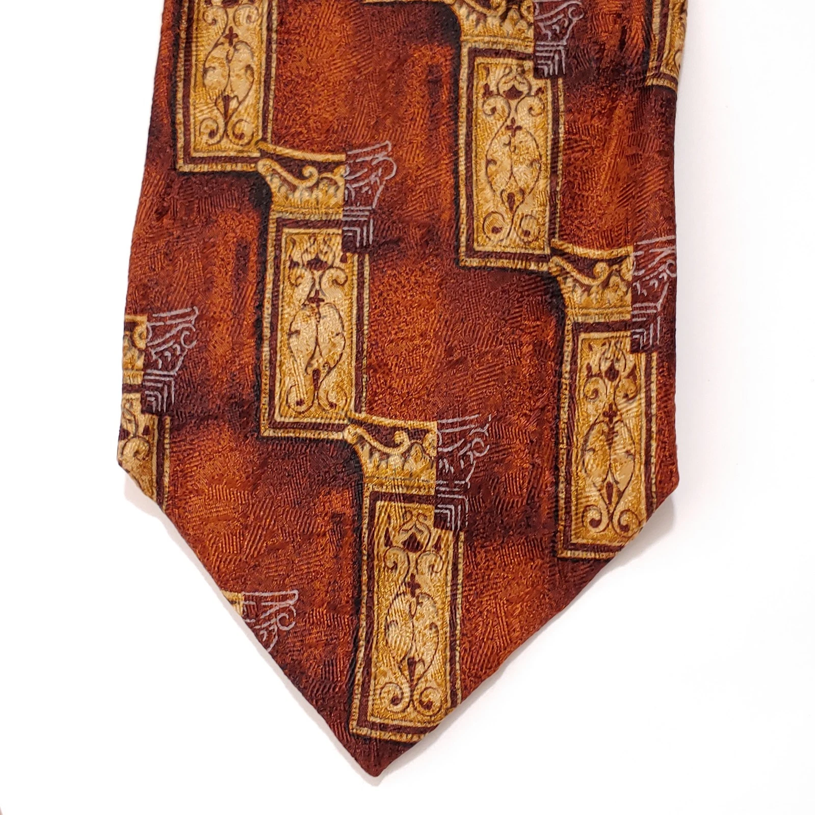 Villa Bolgheri Tie Mens 3.75 " x 59 BOGO Brown Silk Geometric Necktie Italy image 2