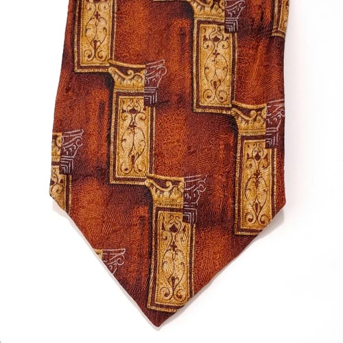 Villa Bolgheri Tie Mens 3.75 " x 59 BOGO Brown Silk Geometric Necktie Italy image 2