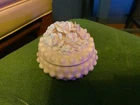 Vintage Ardalt Lenwile Pink Hobnail Milk Glass Trinket or Powder Holder w/ Lid