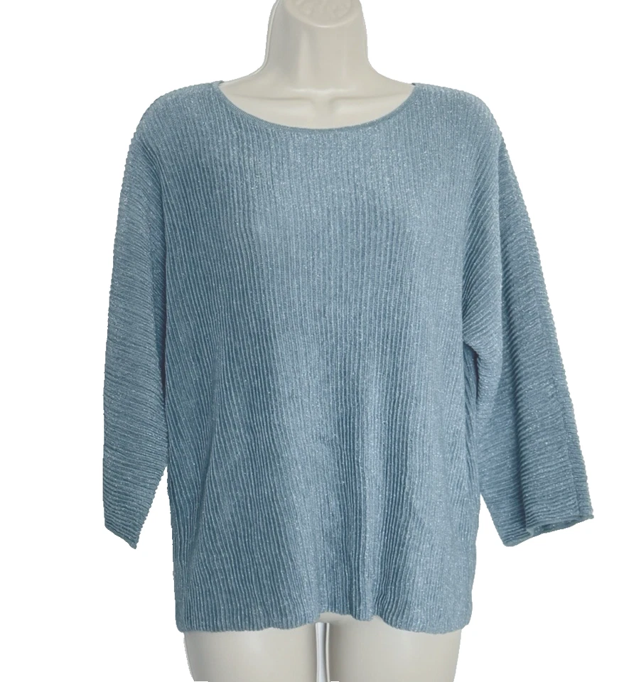 Suéter Tejido Cuello Barco Dobladillo Eileen Fisher Top Talla S Azul Brillante Silencioso Lujo Foto 2 de 4