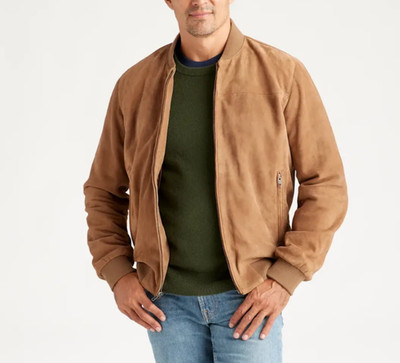 Tan Bomber Leather Jacket Men Pure Suede Size S M L XL XXL 3Xl 4XL Custom Made
