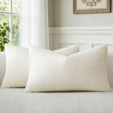 Ivory Chenille Throw Pillow Covers 12x20 Inch Pack of 2 Modern Decorative Throw