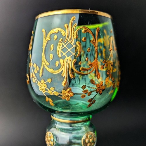 Moser Bohemian Impressive Green Glass 19cm Gold Colored Wine Glass Green Japan - Picture 9 of 10