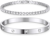 Tennisarmband Damen Set – 2PCS Glitzer Bracelet Aus Edelstahl Mit Cubic Zirkonia