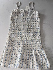 Sim & Sam Spaghetti Strap Tiered Ruffled Floral Dress Lined Smocked Cotton Large