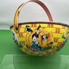 Vintage J Chein Easter Tin Toy Basket Storybook Characters Made in USA 1950s