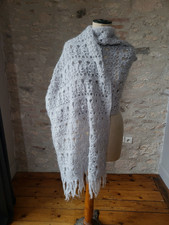 N18 Châle étole au crochet tricot 62x195cm Vintage 70 80 Knitted Shawl stole