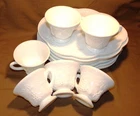 Indiana Glass Colony Harvest Grape Milk Glass set of 6 cups/plates Vintage 50's