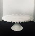 Vintage Fenton Milk Glass Hobnail Ruffled Edge Cake Pedestal Stand 12-1/2 in.