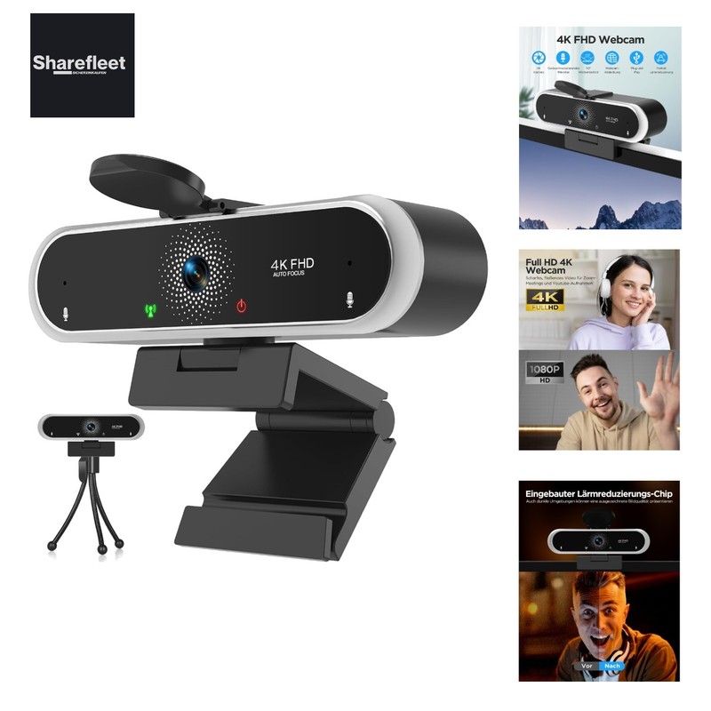 Webcam 4K with Microphone and Webcam Cover, Tripod, Desktop, for Live Stream...