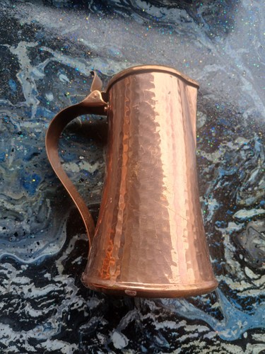Brocca Tankard Vintage Zint Fatta a Mano in Rame Martellato con Coperchio - Handmade... - Foto 2 di 4