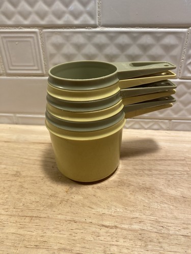 Vintage Tupperware Measuring Cups Complete Set of 6, Yellow & Green, Nesting