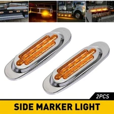 2x 6-1/2" Amber 16-LED Truck Trailer Side Marker Turn Signal Lights Chrome 12V