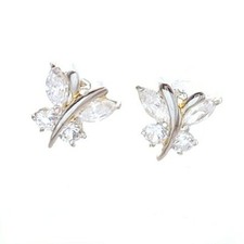Sterling Silver Clear Cubic Zirconia Butterfly Stud Earrings