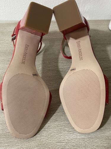 ENZO ANGIOLINI LEATHER SANDALS SIZE 7 1/2 M RED BLOCK HEELS NEW - Picture 4 of 5