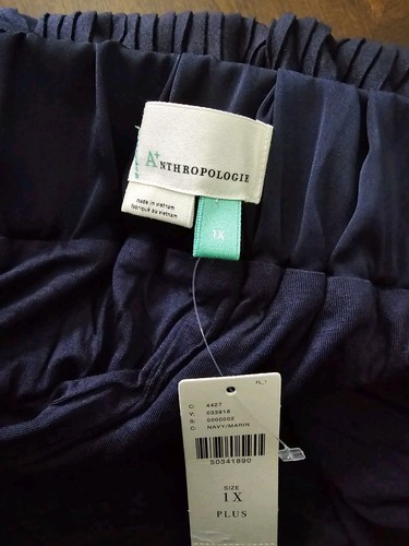 Anthropologie Gr. 1x massiv blau breitbeinig Poylester Crinkleflat vorne Baumwollhose - Bild 5 von 10