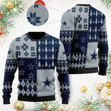 Cowboys Christmas Tree Snowflakes Ugly Christmas Sweater XS-5XL