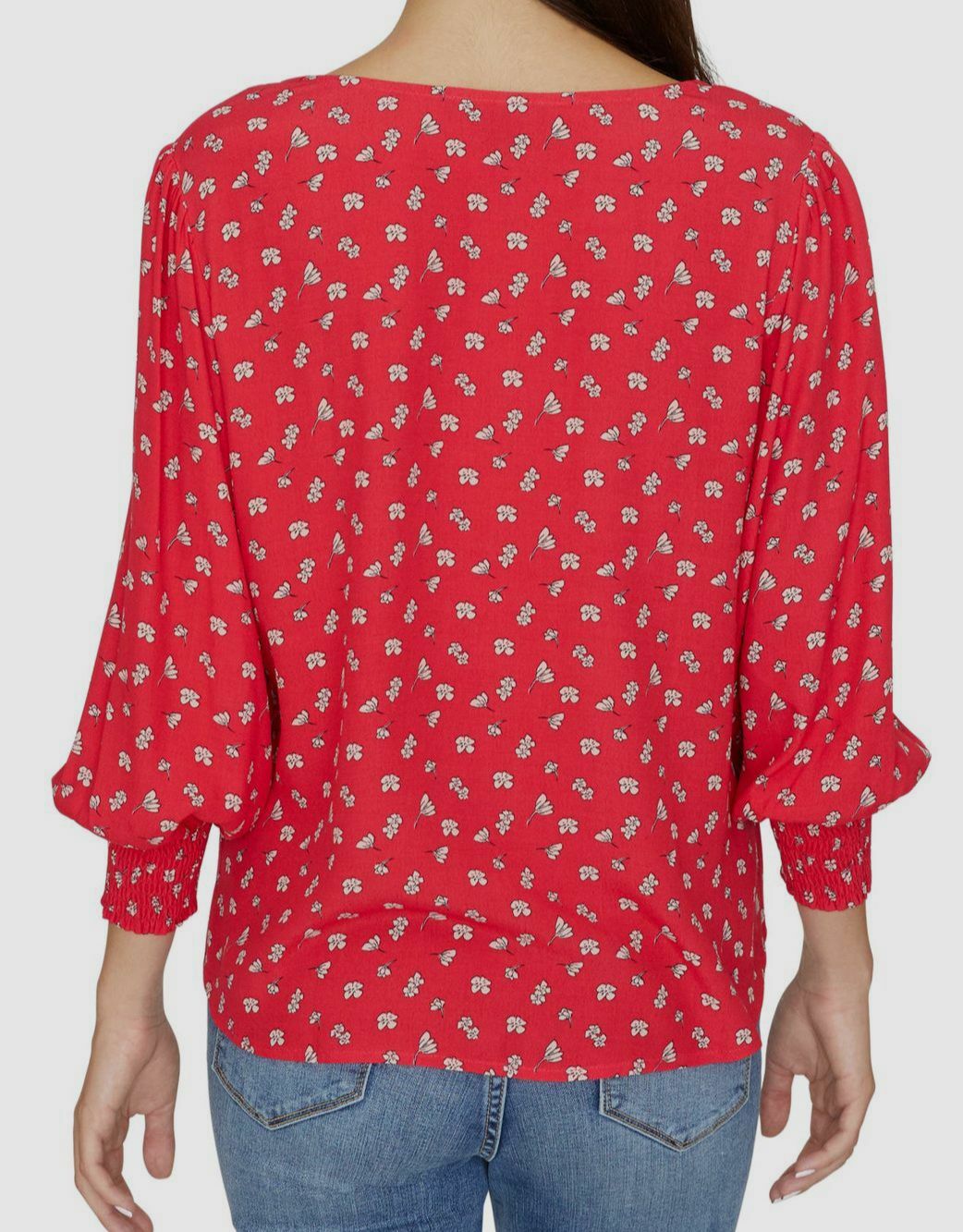 Sanctuary Womens Red Floral Long Sleeve V Neck Button up Top Size L for