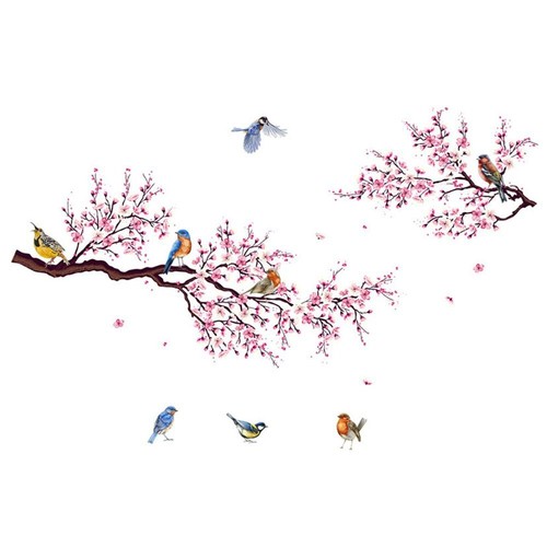 Multicolor Bird on Tree Branch Stickers Flower Blossom Decals Home Decoration - Picture 13 of 18