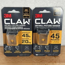 2 Pck 3M Claw Drywall Picture Hanger Hook Push Hang Steel Holds 45 Pounds Silver