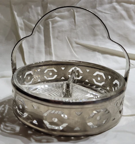 Vintage 1930s Paden City Depression Glass Three Divider Trinket Dish Art Deco
