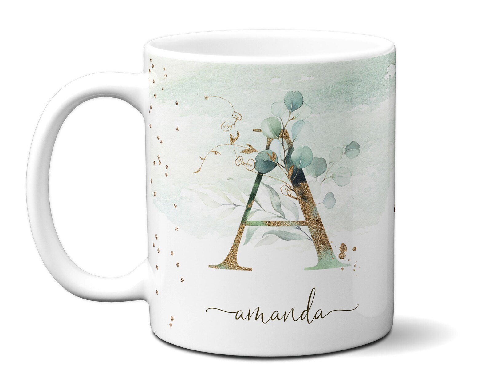 Custom Floral Monogram Mug with Botanical Leaves & Initials  