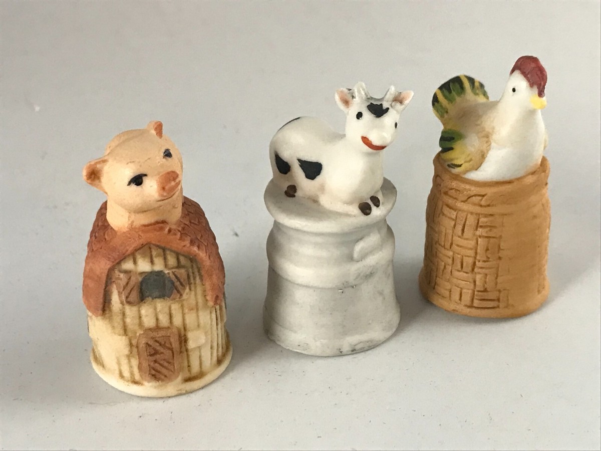 Vintage Enesco, E-9297, Lot of 3 Thimbles (Pig, Chicken, Cow Vintage Enesco, E-9297, Lot of 3 Thimbles (Pig, Chicken, Cow