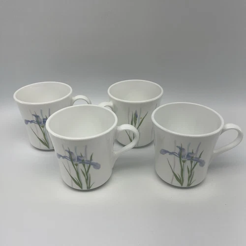 SET OF 4 Corning Ware Corelle Shadow Iris Coffee Tea Cups USA VTG White Purple