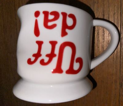 Bergquist Imports Pinched Paper bag Uff Da White Red Coffee Mug Cup NEW UFFDA