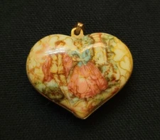 Vintage Mid-Century Victorian Revival Enamel Heart Drop Pendant