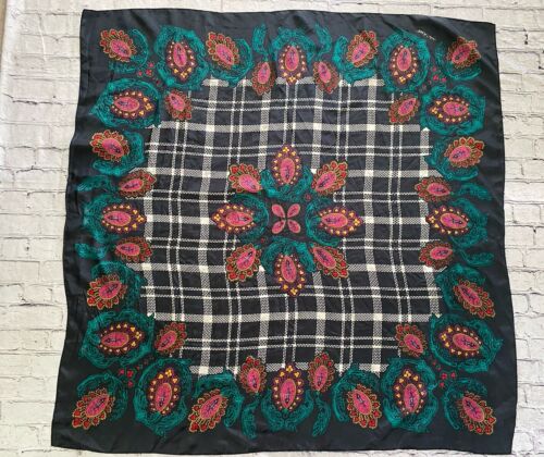 Vintage 1970s Square Diane von Furstenberg Silk Scarf Vibrant Black Multi 42"