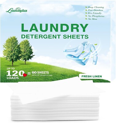 Laundry Detergent Sheets Eco-Friendly & Hypoallergenic  (120 Loads) 60 Sheets