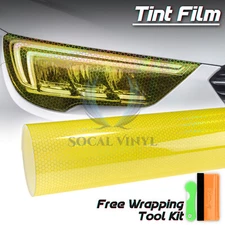 Headlight Hex Holographic Gloss Golden Yellow Taillight Tint Film Fog Honeycomb