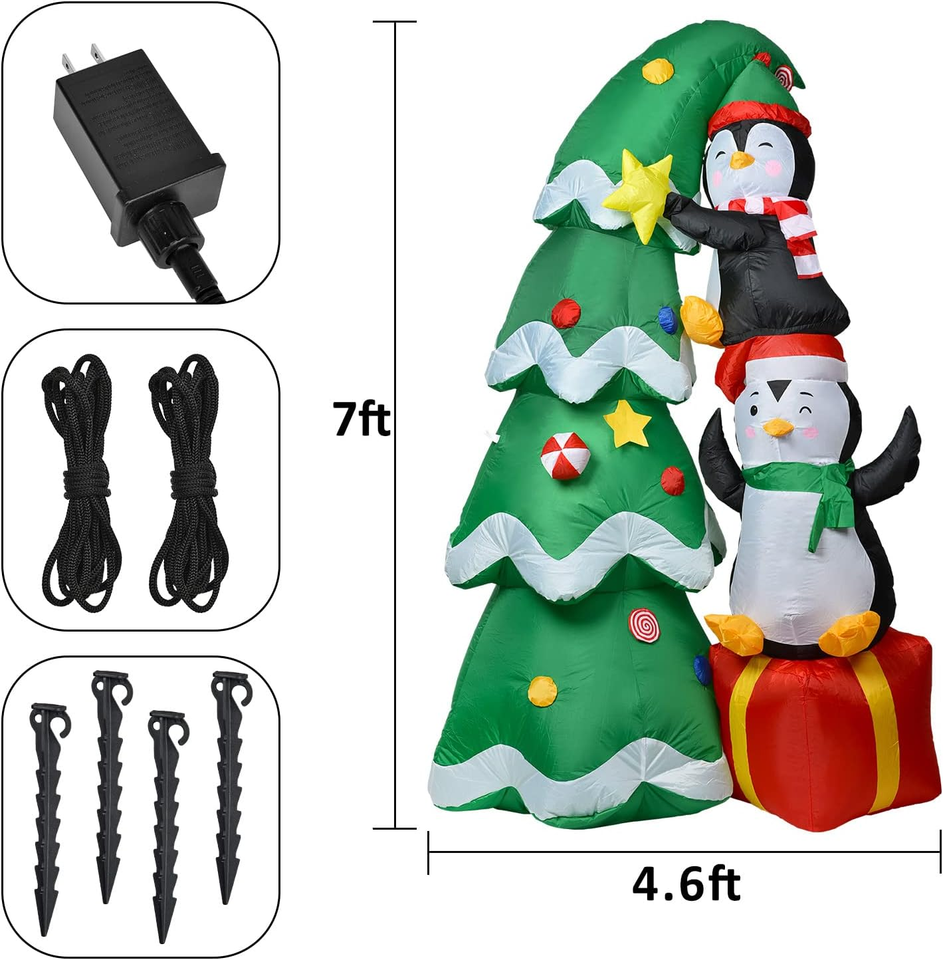 7FT Inflatable Christmas Tree and Penguine Clearance, BuiltIn Rotating Colorful eBay