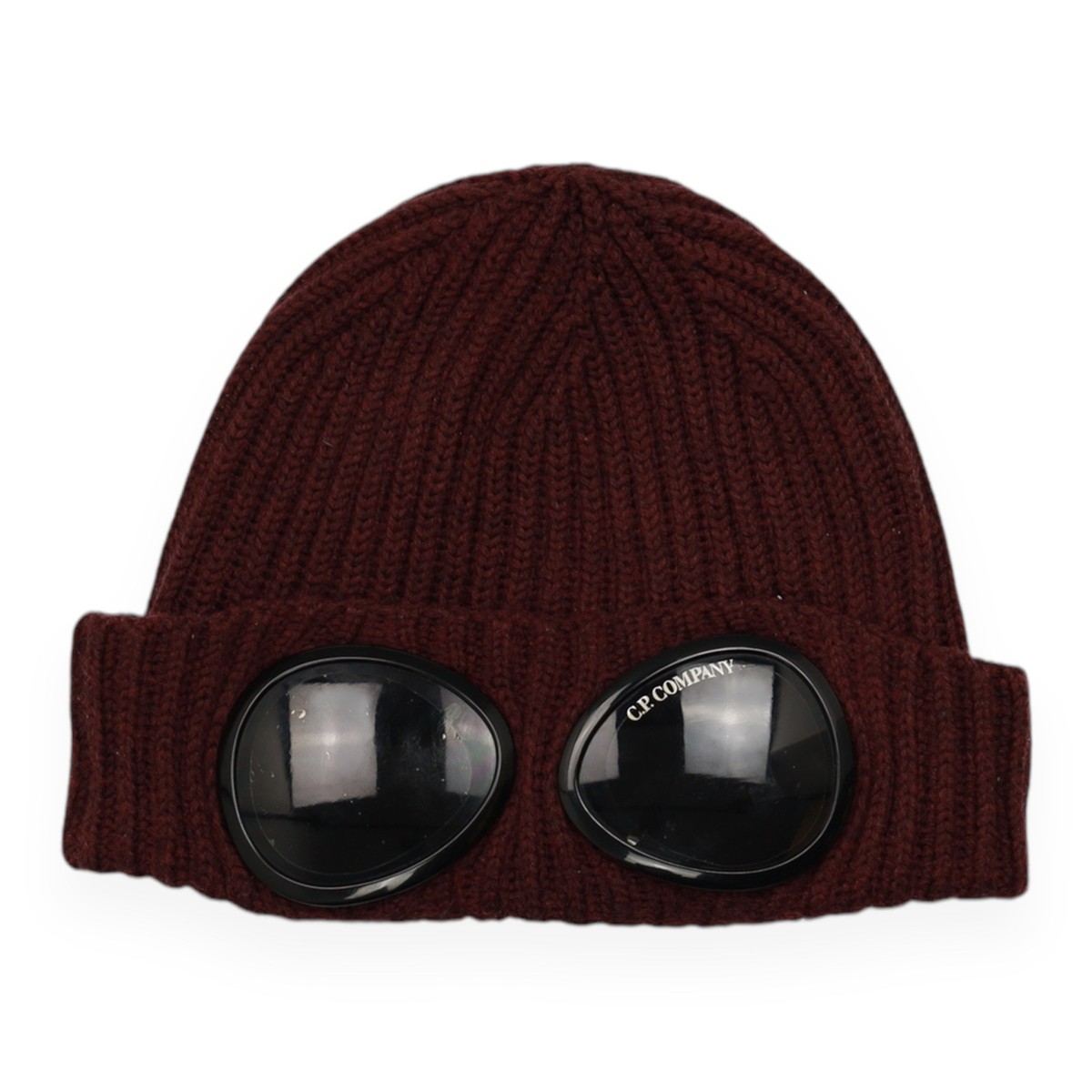 CP Company Merino Wool Goggle Hat Size One Size Burgundy UK