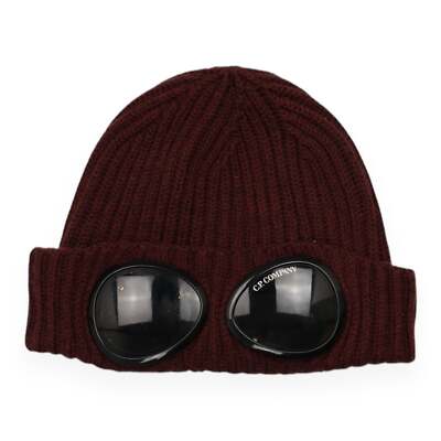CP Company Merino Wool Goggle Hat Size One Size Burgundy UK