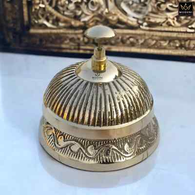 Antique Desk Bell Nautical Brass Engraved Reception Counter Bell Gift