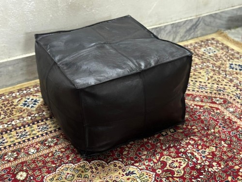 Trending Genuine Leather New Unstuffed Boho Handmade Pouf Black Classic - Picture 3 of 7