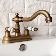 Antique Brass 2 Hole 4"Centerset Swivel Bathroom Faucet Sink Basin Mixer Tap