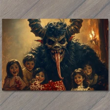 Art Print  Krampus Christmas Scene Children Presents Creepy Festive Nostalgic Gi