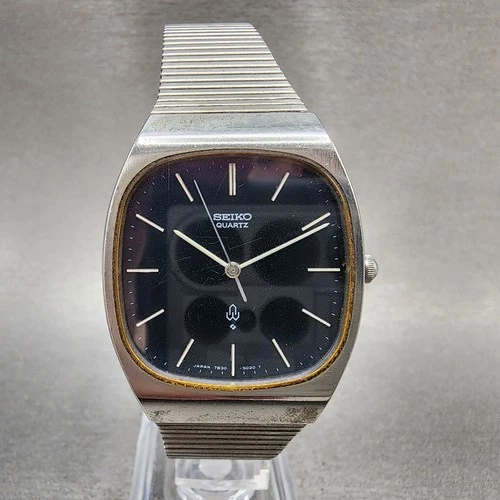 Seiko Watch Men 31mm Blue Dial Silver Tone Round 7830-5020 New Battery AB1234