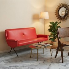 Divano Vintage 2 Posti Skai Rosso Metallo Design Italia Anni 60 Originale