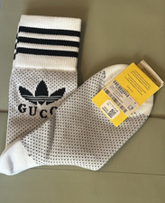 Gucci Adidas Socks White Black Dotted Athletic Sports Sneakers Logo Medium 2500