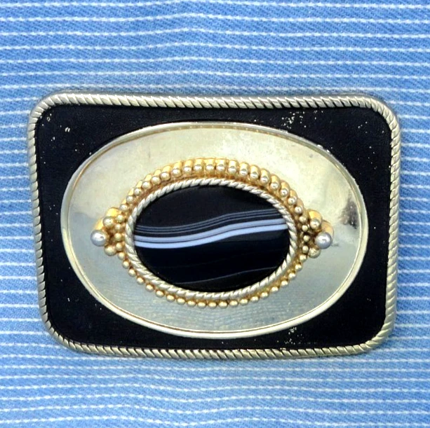 Western Statement Cinturón Hebilla Negro Bandas Ágata Vaquera Vaquera De Colección Años 70 .CPA730 Foto 2 de 4