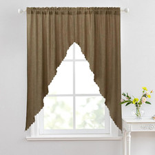 Valea Home Soft Burlap Look Swag Curtains Rustic Natural Rod Pocket Kitchen Vala