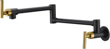 Pot Filler Faucet Wall Mount Kitchen Faucet Black and Gold Double Joint Swing Ar