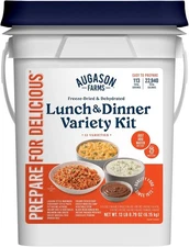 113 Servings Dehydrated Survival Food Kit 4-Gallon Lunch & Dinner Variety Pail