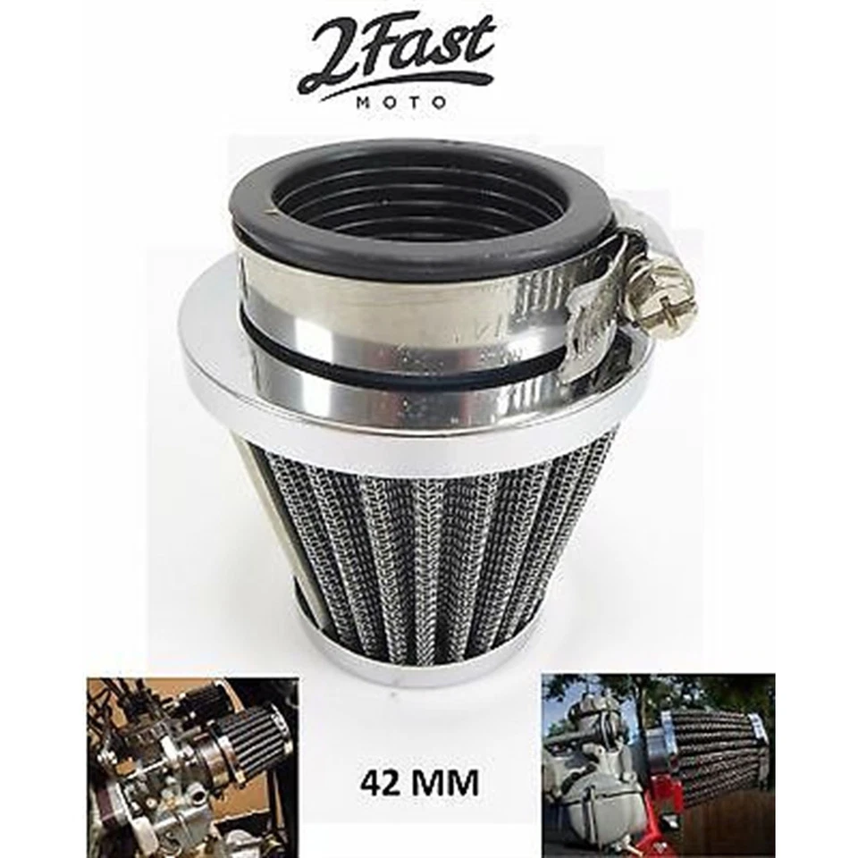 Filtro de aire cónico 42 mm 'Clamp-On' con tapa de extremo superior cromada 12-55742 Foto 2 de 4